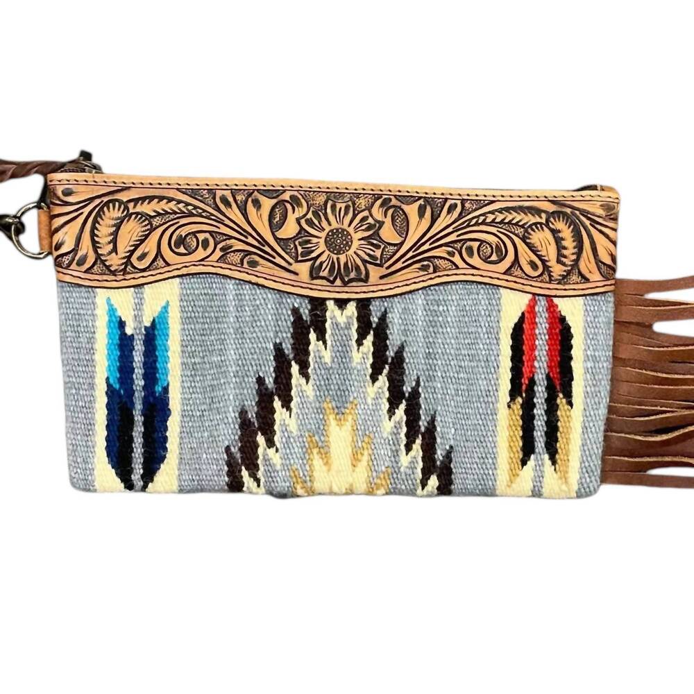 NEW AMERICAN DARLING women's aztec design wristlet in brown